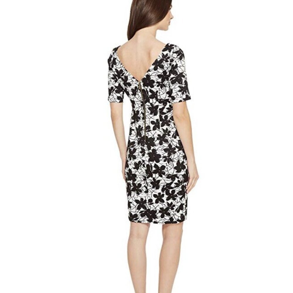 Calvin Klein Dress, Size 2, Black and White Floral, Dressy, V Back , Gold Zipper